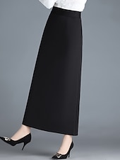 cheap Plain Skirts-Women&#039;s Skirt A Line Maxi High Waist Skirts Pocket Solid Colored Street Daily Winter Elegant Fashion Black