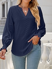 abordables Sweatshirts et Hoodies Texturés-Chemise Chemisier Femme Noir Blanche Rose Claire Couleur unie Ouvert du quotidien Mode Col de Chemise Standard S