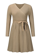 abordables Robes en tricot-Robe Pull Robe en maille Femme Mini robe Extérieur du quotidien Sortie manche longue Surplis nouer devant Tricot Mode Plein Ample 2023 Noir Vert Kaki S M L XL XXL