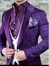 cheap Dinner Party-Men&#039;s Wedding Party Tuxedos Homecoming Black Burgundy Printing Standard Fit 3 Piece Single Breasted One-button