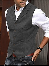 economico Abiti casual-Per uomo Di tendenza Gilè A spina di pesce Taglio sartoriale Dentellato Monopetto a cinque bottoni Argento Nero Rosso 2023