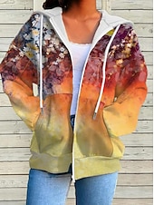 economico Felpe con cappuccio e felpe-Per donna Taglia grande Floreale Attivo Abbigliamento Sportivo Manica Lunga Felpa con Cappuccio Top Regolari Casuale Sportivo Con zip Coulisse Tasca Frontale Rosso Blu Autunno &amp; Inverno