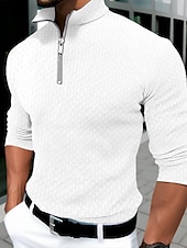 economico magliette di base-Per uomo Maglietta Maglia Mezza Zip Camicia a Maniche Lunghe Manica Lunga Zip a un quarto Primavera &amp; Autunno Semplice Moda Designer Essenziale Vacanza Streetwear Uscire Nero Bianco Arancione