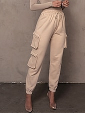 levne dámské cargo kalhoty-dámské cargo khaki kalhoty dlouhé bavlněné mikroelastické vysoký pas móda streetwear denní jablko zelená černá s m podzim zima