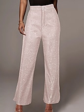 cheap Party women&#039;s Pants-Women&#039;s Wide Leg Pants Trousers Fashion Streetwear Sparkle Full Length High Waist Solid Color Sequins Comfort Breathability Soft Micro-elastic Vacation Party Street Black Golden Pink Blue Fall Winter