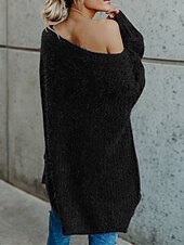abordables Couleurs unies-Femme Pull mode Décontractées Flexible Couleur unie A côtes Une Epaule Accueil froid manche longue Court Tricoter du quotidien Sortie Fin de semaine Rose Claire bleu marine Automne Hiver