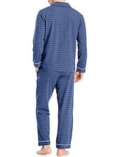 baratos Pijamas-Homens Loungewear Roupa de Dormir Conjunto de Pijama Top e calça de pijama 2 Peças Xadrez à moda Casual Conforto Casa Diário Algodão Poliéster Conforto Lapela Manga Longa Camisa Social Calça Com