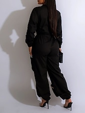 cheap Vacation Jumpsuit-Women&#039;s Normal Jumpsuit Streetwear Solid Color Sleeveless Shirt Collar Zipper Pocket Street Daily Regular Fit Black White Fall