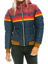billiga Puffers &amp; Parka-Dam Anorak Utomhus Gata Dagligen Höst Vinter Normal Täcka Normal Vindtät Håller värmen Samtida Stylish Ledigt Jacka Långärmad Färgblock Rand Med fickor Blixtlås i fullängd Sjöblå Svart Mörk Marin