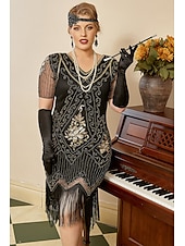 billige Kjoler-Retro / vintage De livlige 20-årene 1920-tallet Flapper kjole Kjoler Julefestkjole Den store Gatsby Bryllupsgjest Paljetter Dame Halloween Karneval Maskerade Karneval Bryllup Bryllupsgjest Voksne