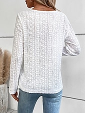 cheap Plain Tops-Women&#039;s Shirt Lace Shirt Blouse Eyelet top Color Block Plain Fashion Long Sleeve Round Neck Regular Tops Work Buttons Black White Purple Brown Beige Spring &amp;  Fall