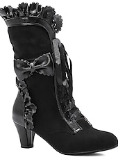  Botas femininas estilo vitoriano gótico com cadarço e acabamento em laço e babados – botas elegantes inspiradas em Gatsby para cosplay, festas à fantasia e moda vintage