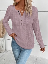 cheap Plain Tops-Women&#039;s Shirt Lace Shirt Blouse Eyelet top Color Block Plain Fashion Long Sleeve Round Neck Regular Tops Work Buttons Black White Purple Brown Beige Spring &amp;  Fall
