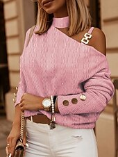 abordables Hauts sexy pour femmes-chemisier femme mode découpé manches longues hauts réguliers col roulé col haut décontracté noir blanc rose bleu kaki printemps&amp;amp;  automne