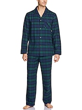 baratos Pijamas-Homens Loungewear Roupa de Dormir Conjunto de Pijama Top e calça de pijama 2 Peças Xadrez à moda Casual Conforto Casa Diário Algodão Conforto Lapela Manga Longa Camisa Social Calça Com Cordão Cintura