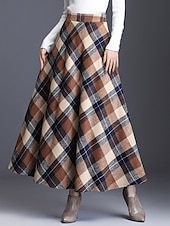 cheap Skirts-Women&#039;s Skirt A Line Swing Plaid Skirt Maxi High Waist Skirts Pocket Print Plaid Street Vacation Winter Elegant Fashion Red Blue Green Khaki