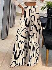 ieftine picior lat și talie înaltă-Pentru femei Picior Larg Pantaloni Modă Șic Stradă Lungime totală Talie Înaltă Geometric Scrisă Imprimare Cut înalt Confort Respirabilitate Απαλό Micro-elastic Vacanță Stradă Zilnic Caisă Negru