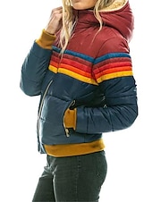 billiga Puffers &amp; Parka-Dam Anorak Utomhus Gata Dagligen Höst Vinter Normal Täcka Normal Vindtät Håller värmen Samtida Stylish Ledigt Jacka Långärmad Färgblock Rand Med fickor Blixtlås i fullängd Sjöblå Svart Mörk Marin