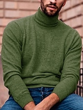cheap Men&#039;s Pullover Sweater-Men&#039;s Turtleneck Sweater Pullover Sweater Jumper Mens Turtle Neck Jumper Ribbed Knit Regular Knit Plain Turtleneck Modern Contemporary Slim Fit Work Daily Wear Clothing Apparel Fall &amp; Winter Wine