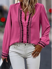 economico Top Semplici da Donna-Camicia da donna moda bottoni ricamati maniche lunghe top regolare colletto casual nero bianco rosa blu beige primavera e autunno