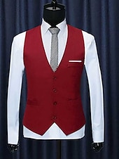 abordables Chalecos-Hombre Chaleco Negocio Ropa Cotidiana Fiesta y Noche Moda Básico Primavera &amp; Otoño Retazos Poliéster Cómodo Plano Botonadura Simple Escote en Pico Ajuste regular Negro Rojo Azul Marino Gris Chaleco