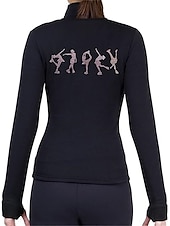 cheap Figure Skating Jackets &amp; Vests-Figure Skating Fleece Jacket Women&#039;s Girls&#039; Ice Skating Jacket Top White Yellow Pink Thumbhole Stretchy Training Competition Skating Wear Thermal Warm Crystal / Rhinestone Long Sleeve Ice Skating