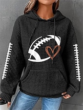 abordables Humor y Citas Tops-Sudadera de gran tamaño para mujer, con textura de fútbol, informal, deportiva, con cordón, bolsillo frontal, cuello redondo, manga larga, top microelástico para otoño&amp;amp;Tejido suave, transpirable
