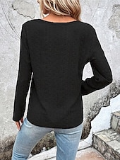 cheap Plain Tops-Women&#039;s Shirt Lace Shirt Blouse Eyelet top Color Block Plain Fashion Long Sleeve Round Neck Regular Tops Work Buttons Black White Purple Brown Beige Spring &amp;  Fall