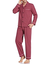 baratos Pijamas-Homens Loungewear Roupa de Dormir Conjunto de Pijama Top e calça de pijama 2 Peças Xadrez à moda Casual Conforto Casa Diário Algodão Poliéster Conforto Lapela Manga Longa Camisa Social Calça Com