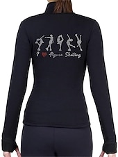cheap Figure Skating Jackets &amp; Vests-Figure Skating Fleece Jacket Women&#039;s Girls&#039; Ice Skating Jacket Top White Yellow Pink Thumbhole Stretchy Training Competition Skating Wear Thermal Warm Crystal / Rhinestone Long Sleeve Ice Skating