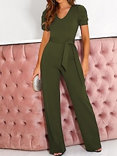 abordables combinaisons de fête-combinaison femme lacets perles couleur unie col v élégant bureau coupe régulière manches courtes noir armée vert rouge s m l automne