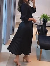 olcso midi fekete ruha-Női Fekete ruha Bársony ruha Flitteres ruha Pliszé Gomb V-alakú Hosszú ujj Iroda Különleges alkalom Elegáns Fekete Sötétkék Tavasz Tél