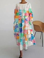 cheap Art&amp;Design Dress-Women&#039;s Maxi Dress Pink Red Spring Fall Winter Loose Dress Casual Vacation Linen Like Weekend Loose Fit Flower Crew Neck