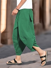 baratos Retrô-Homens Calças de linho Calça verão calções capri Calças de praia Com Cordão Cintura elástica Tecido Conforto Respirável Comprimento da panturrilha Casual Diário Feriado Misto de Algodão e Linho Moda