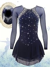 voordelige Schaatsjurken-Kunstschaatsjurk Dames Voor meisjes Schaatsen Jurken Paars Zwart Wit Open achterkant Netstof Spandex Hoge Elasticiteit Opleiding Wedstrijd Kunstschaatskleding Klassiek Kristal / Bergkristal Lange mouw