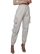 levne dámské cargo kalhoty-dámské cargo khaki kalhoty dlouhé bavlněné mikroelastické vysoký pas móda streetwear denní jablko zelená černá s m podzim zima