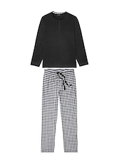 preiswerte Pyjamas-Herren Hausanzug Schlafanzüge Schlafanzug Set Pyjama-Oberteil und Hose 2 Stück Plaid Stilvoll Brautkleider schlicht Komfort Heim Täglich Baumwollmischung Komfort Rundhalsausschnitt Langarm T Shirt