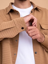 economico camicie di flanella-Per uomo Camicia a nido d&#039;ape Maglia Henley a nido d&#039;ape Giacca camicia Sopracamicia Semplice All&#039;aperto Abbigliamento quotidiano Nero Bianco Marrone Manica Lunga Bavero Autunno &amp; Inverno