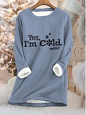 abordables Sudadera-Sudadera de mujer, jersey de forro polar con letras, informal, deportiva, de peluche, cómoda, con cuello redondo, manga larga, top microelástico, caída&amp;amp;Tejido suave, transpirable y cómodo para el