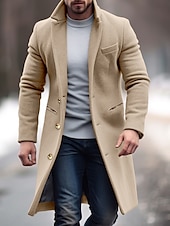 billiga Trenchcoat för män-Herr Vinterkappa Rock Trenchcoat Kontor &amp; Karriär Dagliga kläder Vinter Polyester Håller värmen Vindtät Ytterkläder Kläder Mode Uppvärmning Slät Ficka Kavajslag Enkelknäppt