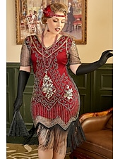 billige Kjoler-Retro / vintage De livlige 20-årene 1920-tallet Flapper kjole Kjoler Julefestkjole Den store Gatsby Bryllupsgjest Paljetter Dame Halloween Karneval Maskerade Karneval Bryllup Bryllupsgjest Voksne