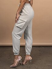 levne dámské cargo kalhoty-dámské cargo khaki kalhoty dlouhé bavlněné mikroelastické vysoký pas móda streetwear denní jablko zelená černá s m podzim zima