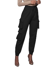 levne dámské cargo kalhoty-dámské cargo khaki kalhoty dlouhé bavlněné mikroelastické vysoký pas móda streetwear denní jablko zelená černá s m podzim zima