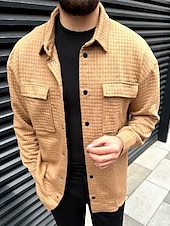 economico camicie di flanella-Per uomo Camicia a nido d&#039;ape Maglia Henley a nido d&#039;ape Giacca camicia Sopracamicia Semplice All&#039;aperto Abbigliamento quotidiano Nero Bianco Marrone Manica Lunga Bavero Autunno &amp; Inverno