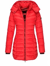 ieftine jachetă activă-Pentru femei Fâș Geacă puffer Palton Izolate Termic cald Fermoar Activ Zilnic Exterior Comfortabil Culoare solidă În aer liber Purtare Zilnică Casul / Zilnic Capișon Fit regulat Manșon Lung