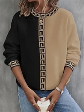 billige Boho topper-damegenser genser fargeblokk fritidssport aktive sportsklær rund hals langermet topp mikroelastisk fall &amp;amp; mykt, pustende vinterstoff