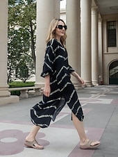 billige T-skjortekjoler-kvinners geometriske stripe knapp splitt v-hals maxi lang kjole daglig ferie langermet sommer våren