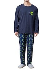 baratos Pijamas-Homens Loungewear Roupa de Dormir Conjunto de Pijama Top e calça de pijama 2 Peças Estampas Abstratas à moda Casual Conforto Casa Diário Misto de Algodão Conforto Gola Redonda Manga Longa Camiseta