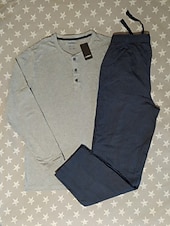 economico Pigiami-Per uomo loungewear Pigiami Set pigiama Top e pantalone del pigiama 2 pezzi Liscio Moda Informale Comoda Interni Giornaliero Misto cotone Comfort Henley Manica lunga maglietta Pantalone A cordoncino