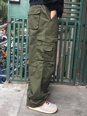 economico Pantaloni cargo-Per uomo Pantaloni cargo Pantaloni militari Tasche Liscio Comfort Traspirante Esterno Giornaliero Per uscire Informale Grande e alto Nero Verde
